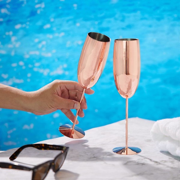 Sett med 4 Rosegull Champagneglass (296ml) Rustfritt Stål for Mimosas og Feiringer