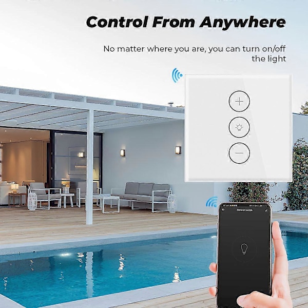 Dimmer, Prosentfunksjon WiFi Lysdimmer med Timerfunksjon, WLAN Stemmekontroll Innfelt Lysdimmer