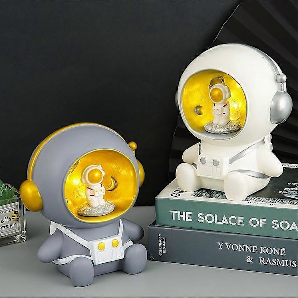 Söt Astronaut Spargris LED-lampa Nattlampa Ornament Sovrumsinredning, Gåva till Barn, 1 Styck Grå