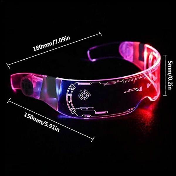 (Punainen valo) LED-valolla varustetut 7 värin kirkkaat linssit visiirilasit suojalasit Cyberpunk Rave Party Red light