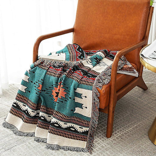 (S) Boho Sofateppe Aztec Etnisk Stil Reversibelt Sofateppe for Hjemmekontor Reise Camping