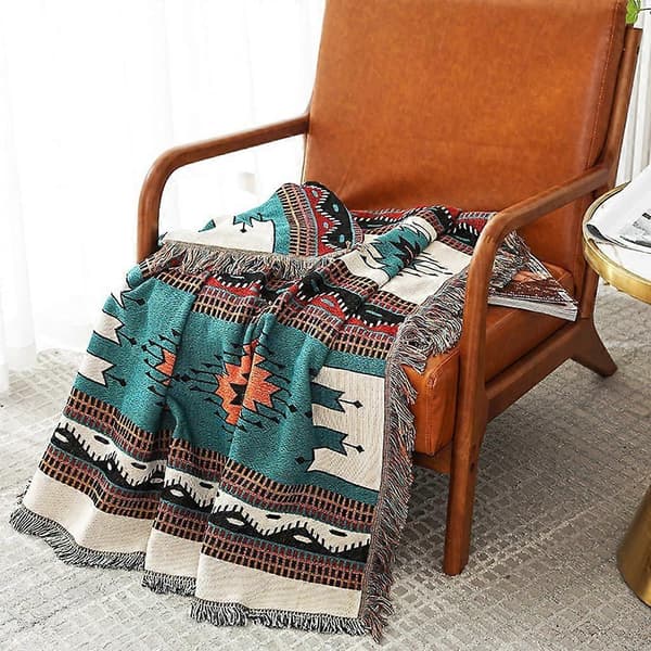(S) Boho Sofffilt Aztec Etnisk Stil Vändbar Sofffilt för Hemmakontor Resor Camping