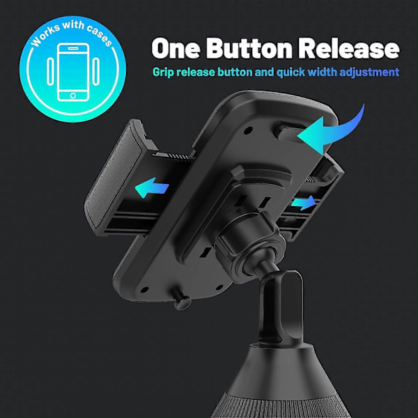 Universal Bil Mobiltelefonholder Smartphone Kopholder Stand, Maks. Diameter 5,7 cm - 8,9 cm - Kompatibel med iPhone, Galaxy S6/S7/S8 og Mere