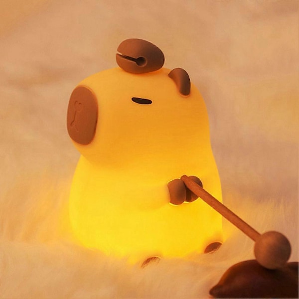 Capybara Sengelampe med Indbygget Batteri, Dyre Sengelampe Natlampe Silikone Capybara Formet Børneværelse L