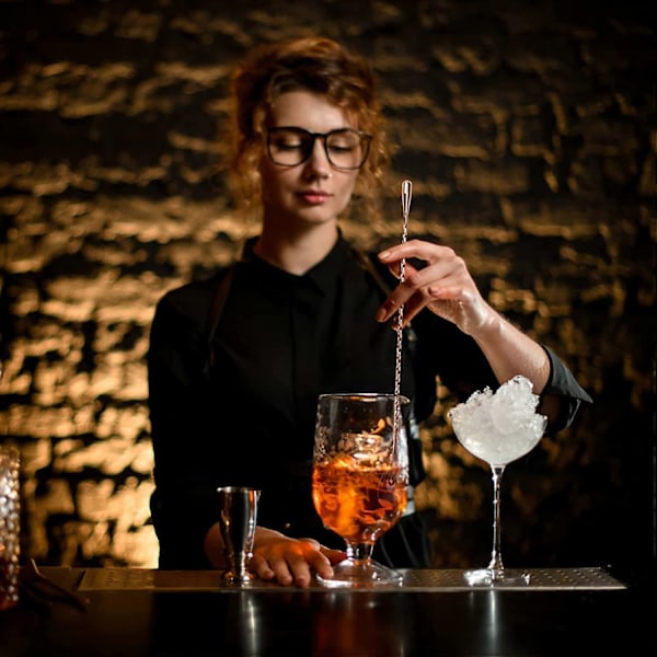 Cocktail-skje i rustfritt stål, langskaftet barskje med spiralmønster, profesjonelle cocktailrørepinner 30 cm 4 stk (4 farger)