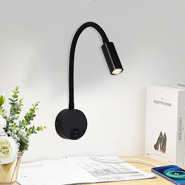 Nattbordslampe for lesing, vegglampe 3W LED boklampe vegg nattlys LED fleksibel spotlight lampe