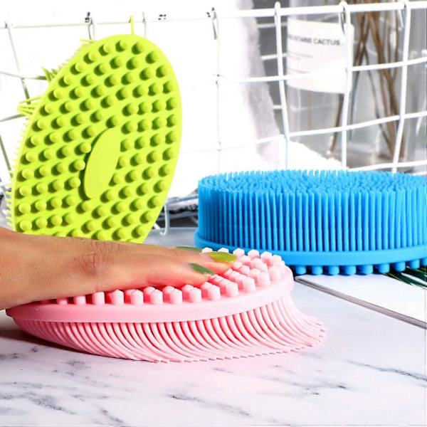 3 Stykker Eksfolierende Silikon Kroppsskrubber Kropp Silikon Skrubbebørste Silikon Kroppsvask Skrubber for Hudeksfoliering, 3 Farger (Rosa, Blå og Grønn)