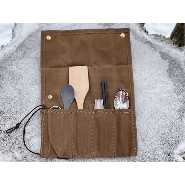 Vaxad Canvas Bestickrulle, Hängande Köksväska för Camping