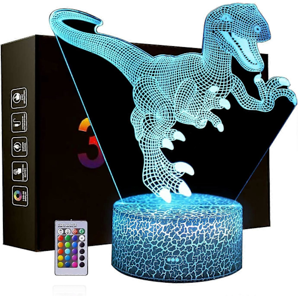 SBSG Dinosaur Natlamper, 3D T-Rex Illusionslampe 16 Farver Udskiftelig Lampe