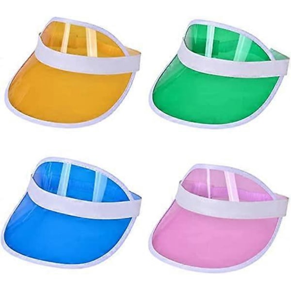 4 Neon Solskjermer, Unisex Retro 80-talls Caps med Visir, Solhatt Visir Caps Sykling Solhatt