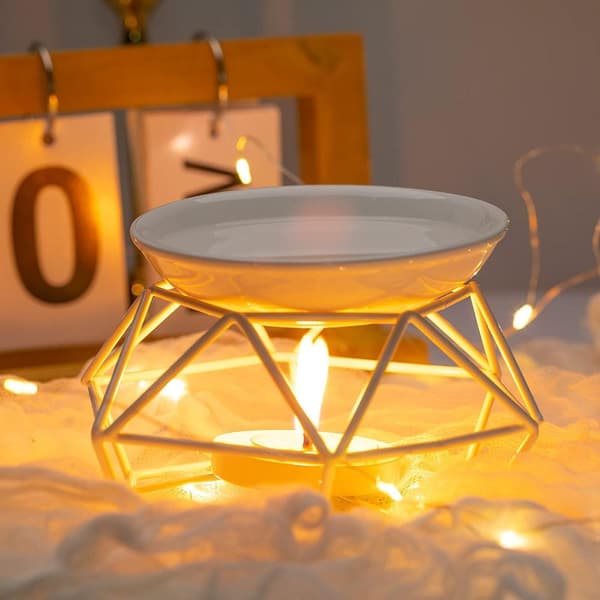 Metall duftlampe med voks og telysholder (hvit)