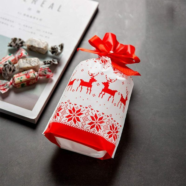 Presentpåse med dragsko för jul, 50 st per förpackning Festlig Röd Tygel