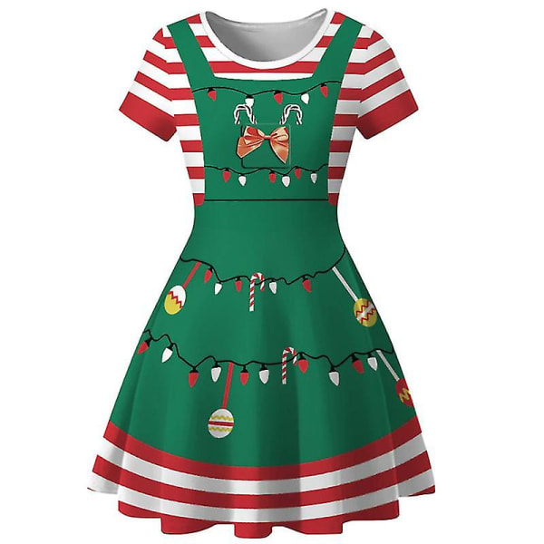 Ful Klänning För Kvinnor Röd Grön Print Holiday Dress