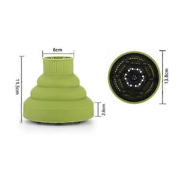 Grönt Universellt Hopfällbart Silikon Fönmunstycke Hårsalong Verktyg Vikbart Hårtork Diffuser Munstycke Passar 4-4.8cm