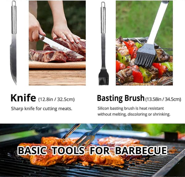 BBQ Redskabssæt Rustfrit Stål Professionelt Grilltilbehør Grillværktøj med Taske Let at Bære (9)