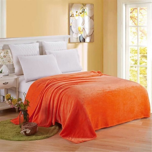 (150x200cm, Orange) Uldent Varmt Tæppe, Mikrofiber Sengetæppe til 2 Personer, Stor Størrelse Sofabetræk, Blød og Varm Flanel Sofa