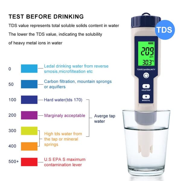 Pool Salt Tester, Digital Salinitetsmätare, Hög Noggrannhet 5 I 1 Salinitetstester kompatibel med Saltvatten