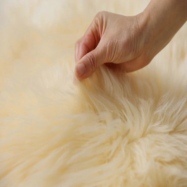 Rund Fuskpälsmatta, Fårskinnsimitation, Fluffig Golvmatta, för Sovrum Vardagsrum, Ljusgul - 50 cm Diameter