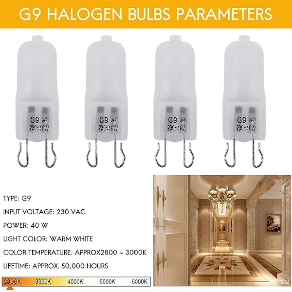 10x G9 halogen varmhvit kontorkapsel frostet pære 40w 230v