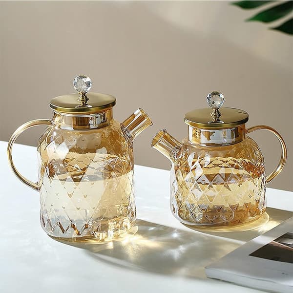 Glaskaraffel med låg i rustfrit stål, velegnet som drikkekande eller tekande, 1L, (1-styk)