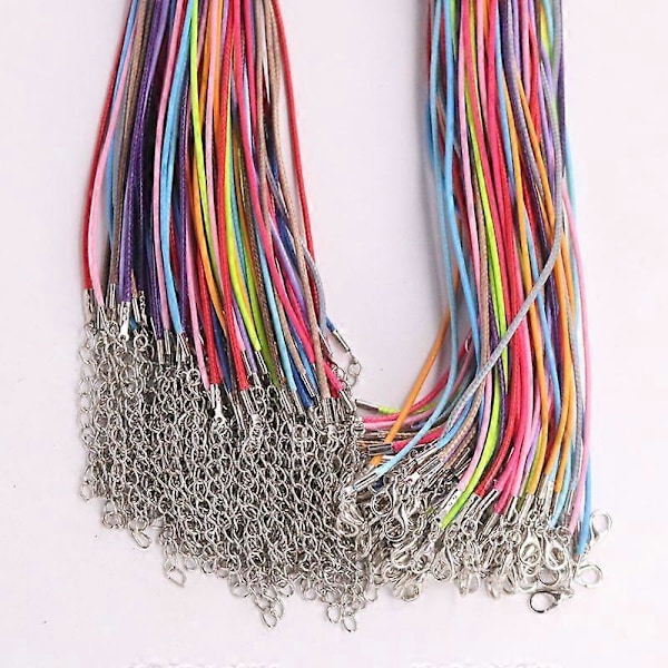 100 stk. 50 cm vokset bomulls halskjede snor med hummerlås for DIY smykkelaging, blandet farge