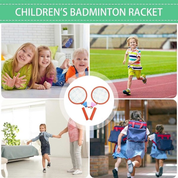 Badmintonracketset för barn | Lättviktigt utomhusracket med fjäderbollar, inklusive 3 x badmintonbollar för barn och vuxna, orange