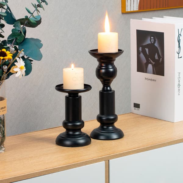 Lysestake 2-delt sett, svarte vintage metall lysestaker