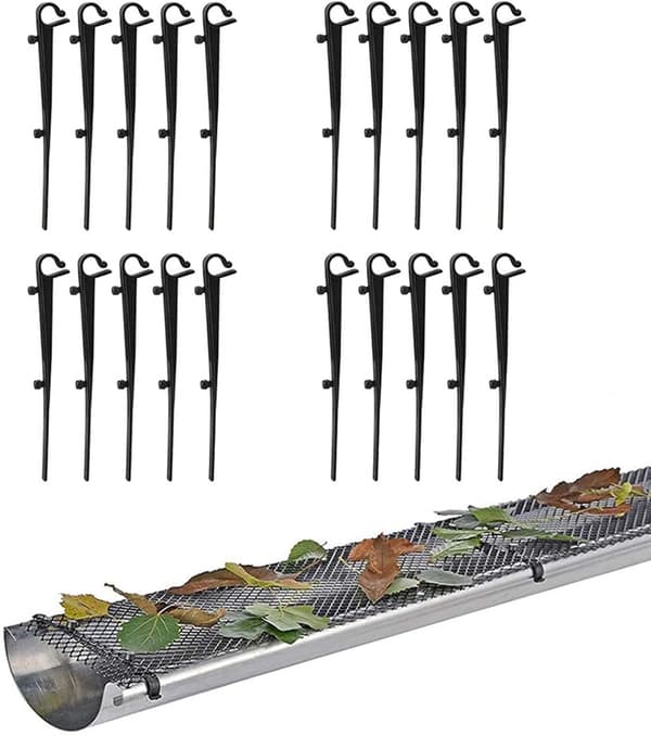 Förpackning med 20 PP rännskyddsfästkrokar - Längd 16 cm, centrumavstånd 7,2 cm, svart