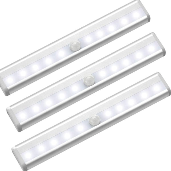 LED trådlös rörelsesensor skåplampa LED garderobslampa 10 LEDbatteri0,8w vitt ljus