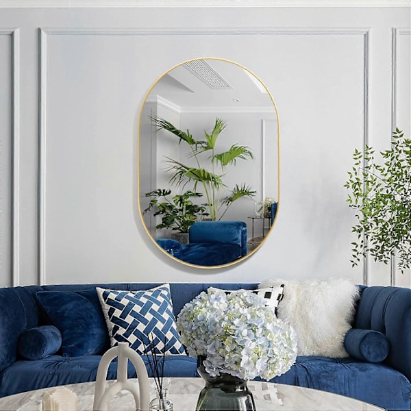 Soikea peili, 40x60 cm soikea kylpyhuoneen peili, ainutlaatuinen seinäpeili, kultainen meikkipeili olohuoneeseen, kylpyhuoneeseen, makuuhuoneeseen, eteiseen