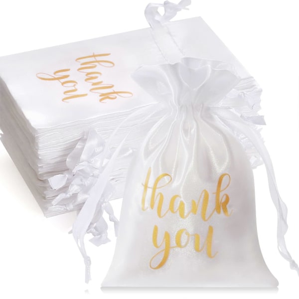 Sett med 50 Takke Satin Gaveposer, 10x15 cm, Elegant for Bryllup