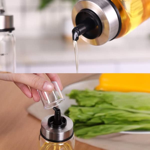 FARI Eddik- og oljeflaske, 2x500ml oljedispenser og olivenoljeflaske i glass