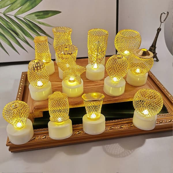 Stjerne Måne Jernkunst Nett Lysestake Lyslampe Rustikk Stil Display Form Ramadan Eid Mubarak Høytidsdekorasjon Qinghai