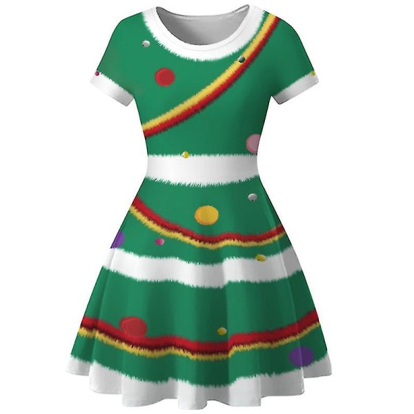 Ful Klänning För Kvinnor Röd Grön Print Holiday Dress
