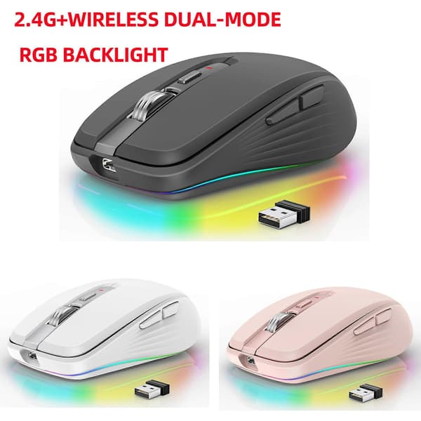 (Rosa) 2.4G Dual-Mode Bluetooth 5.1 Trådlös Mus, USB-Laddning