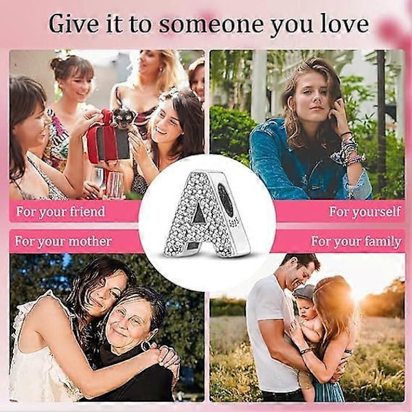 Bokstavsberlock i 925 Sterling Silver med Zirkonia Damberlock Kompatibel med Europeiska Armband Bästa Presenten för Kvinnor Flickor