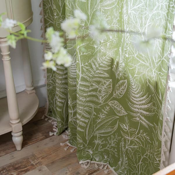 Boho-trykt bomuldslinnedgardin med kvaster, 150*200 cm, 1 stk