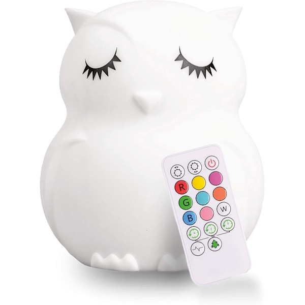 Lumipet Ugle Nattlampe for Barn, Kosevennlig Nattlys for Baby og Småbarn, Silikon LED Lampe, Fjernkontroll, Kawaii Dekor, USB Oppladbart Batteri