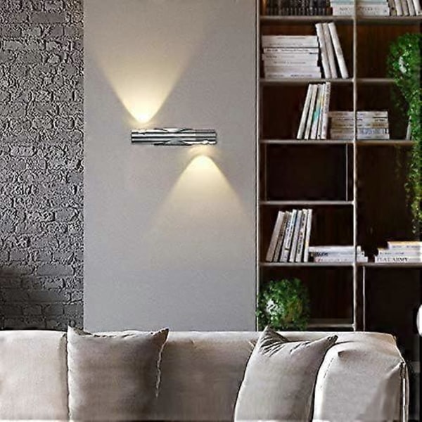 Sølv-Varm Hvid Indendørs Væglampe 2 LED 6W Moderne Op Ned 360 Graders Drejelig Aluminium Vægbelysning Justerbart Lys til Soveværelse Stue Kontor