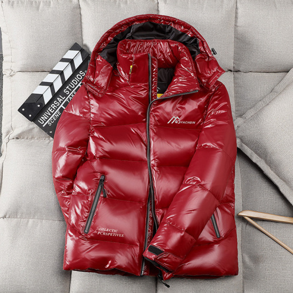 Vinter varm glänsande dunjacka hoodie för män Röd 2XL