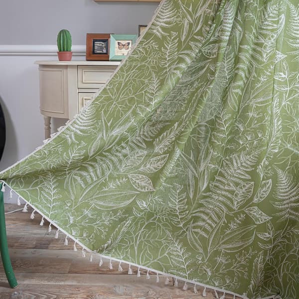 Boho-trykt bomuldslinnedgardin med kvaster, 150*200 cm, 1 stk