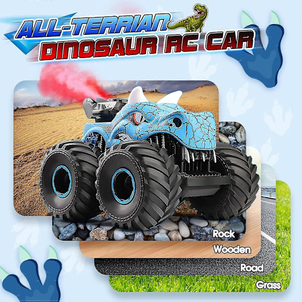 Dinosaurie Fjärrkontrollbilar för Barn, Leksaker för Barn Ålder 3 4 5 6 7 8 År Gammal Pojke Monstertruck 3-9 Pojkar Födelsedagspresenter Utomhusfordon, Blå