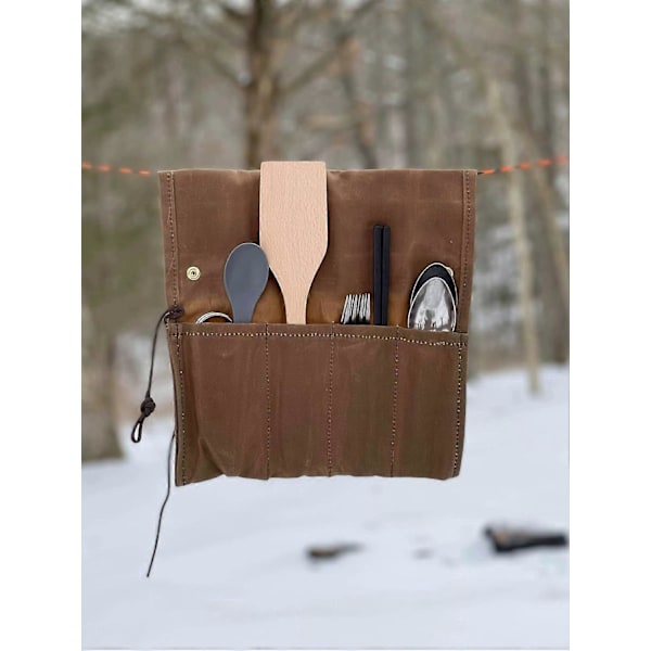 Vaxad Canvas Bestickrulle, Hängande Köksväska för Camping