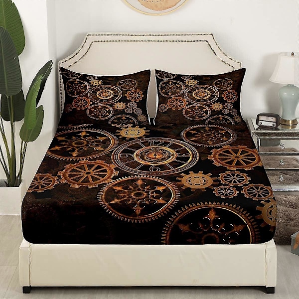 Steampunk-stil Dra-på-lakan med Klocktema för Säng, Enkelstorlek