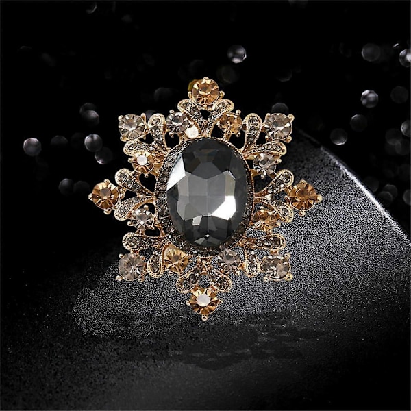 Guldpläterad Oval Brosch med Strass - Viktoriansk Slag- & Hatt Smycke