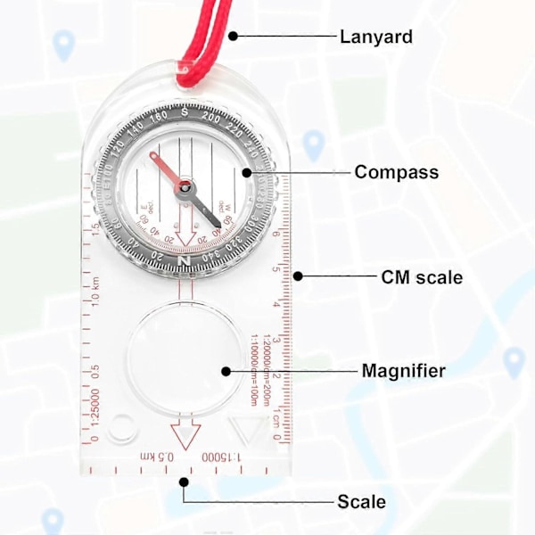 Navigationskompass med justerbar snodd för vandring