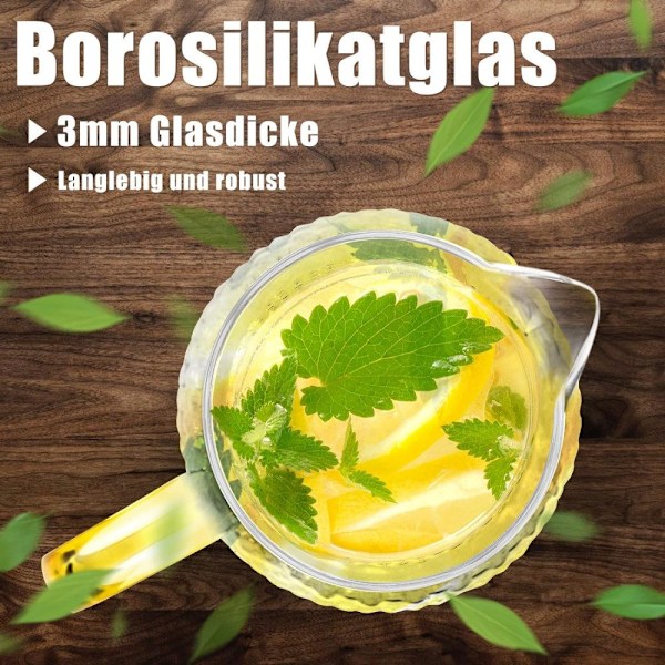 Glaskaraff 1500ml, stor diameter, lätt att rengöra