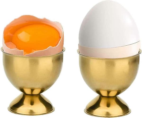 Äggkoppset, Äggkoppshållare i rostfritt stål för löskokta ägg, Äggkoppbricka, 5 x, för kök (Guld)