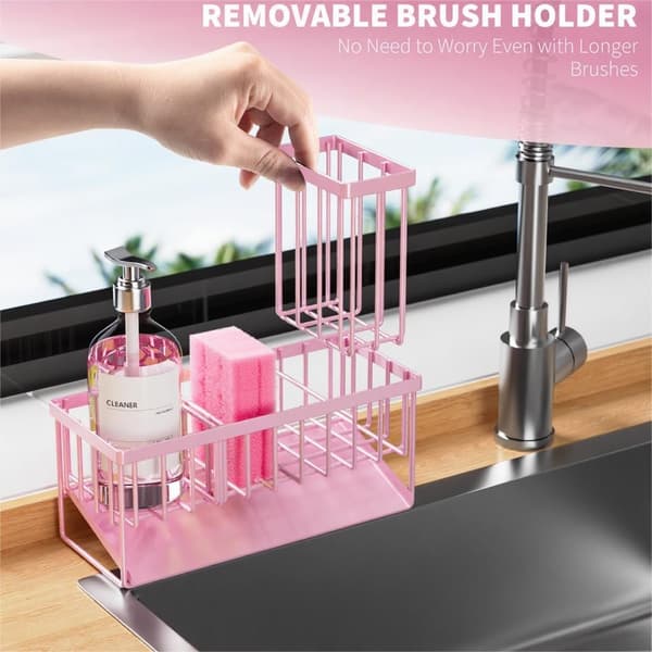 Cisily køkkenvask Caddy Organizer med høj børsteholder, svampeholder til vask, 304 rustfrit stål, køkkenbordplade sæbedispenser Organizer