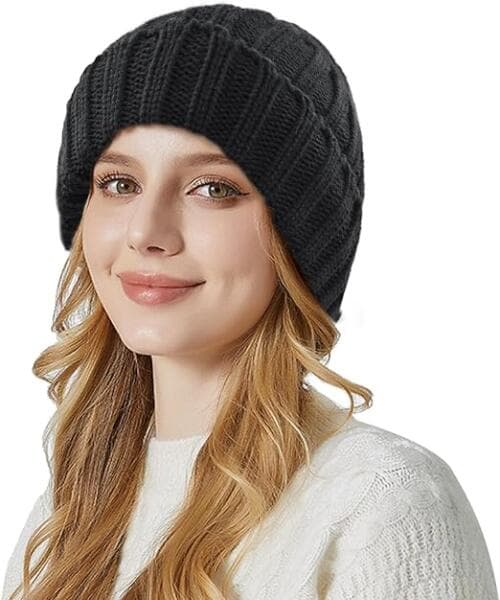 Vintermössor för kvinnor, Termisk Slouchy Elastisk Stickad Fleecefodrad Mössa